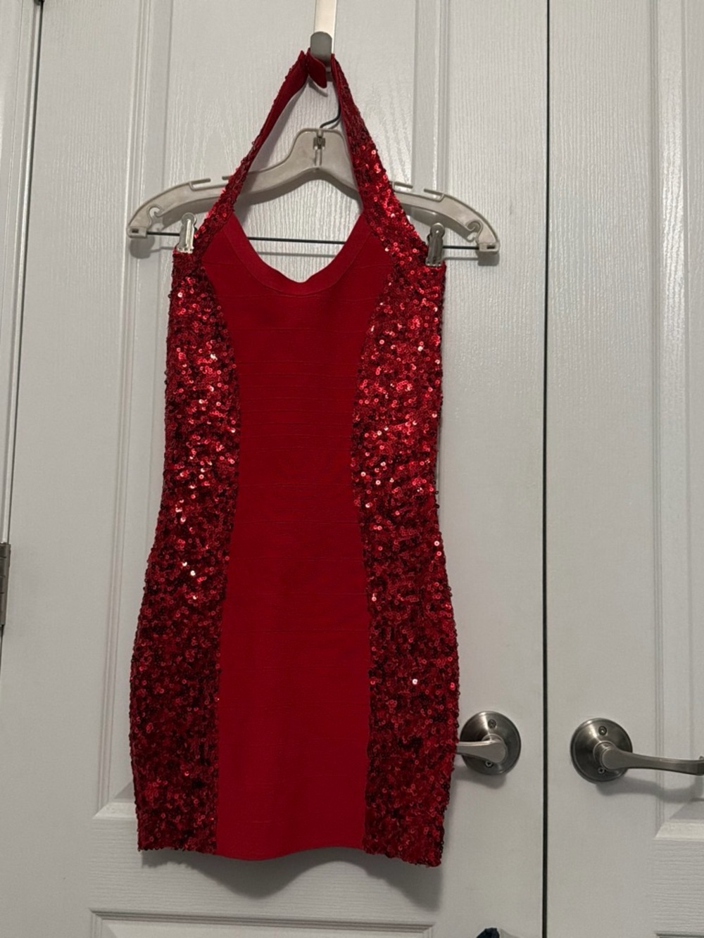 Guess Red Sequin Halter Mini Dress